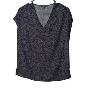 Madison Black‎ & White Polka Dot V-Neck Short Sleeve Blouse Top, Size M